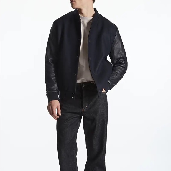 COS Leather Sleeve Wool Bomber Jacket - Picture 2 of 7